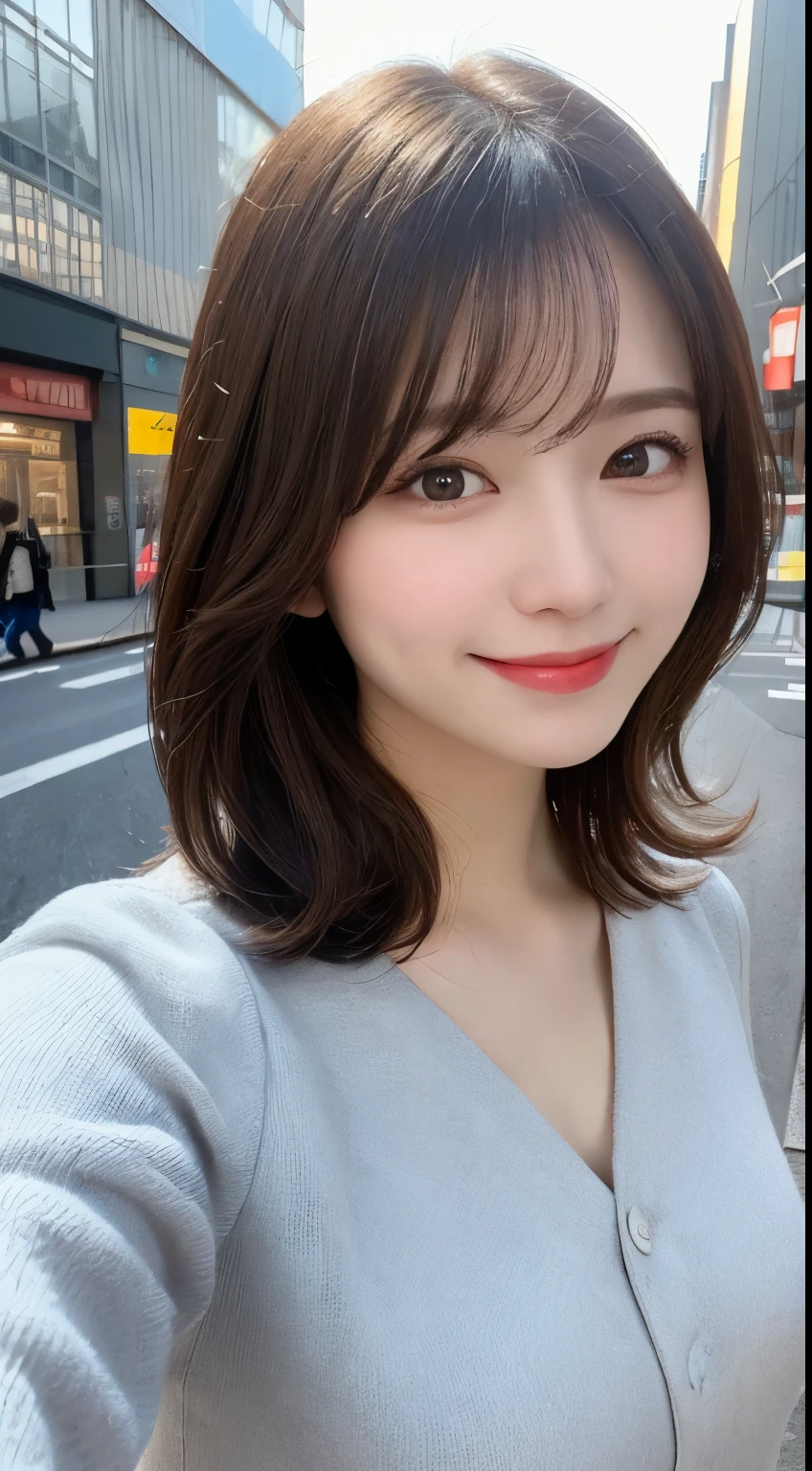 whole body, highest quality, figure, Very detailed, In detail, High resolution, 8k wallpaper, Perfect dynamic composition, Beautiful fine details, Spring Fashion,Medium Hair, Center of chest, Natural color lip, Random sexy poses,smile,Tokyo in the daytime,cute,