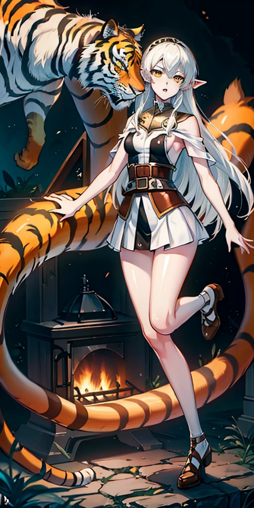 masterpiece, best quality, high quality, white SKIN elf, long hair, white hair, yellow eyes, full body, def_effie, TigerstripeAI