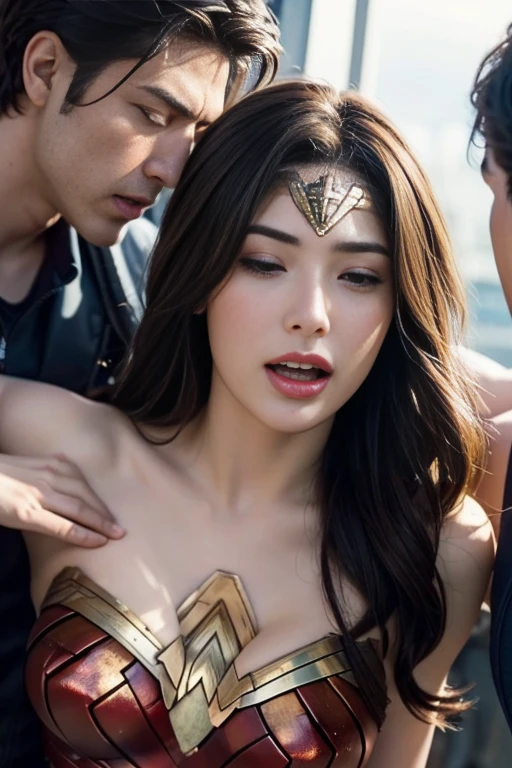 私はWonder Womanです、完璧なWonder Womanの衣装,On all fours,押しDefeated,Defeated,A man mounts me、Hug from the front,お姫様Hugged,Hugged,Being strangled,You can hold it,Leaning on the man,Hugged,Can be lifted,Men lick my face with their tongues,The guys lick my head with their tongues,Men lick my hair with their tongues,My body is licked by men,sleeping face,Close ~ eyes,Open your mouth,Tired face,Face of Suffering,sleeping face,Being slapped in the face,Getting punched in the face,Fighting with men,Fight with the men,Surrounded by men,,Caught between the men,Being held back by men,Entanglement with males, Attacked by men,Brown Hair, masterpiece、beautiful girl、fine 目、puffy eyes、highest quality, 超High resolution, (reality: 1.4), Cinema Lighting,so beautiful、Beautiful Skin、(超reality的な)、(High resolution)、(8k)、(Very detailed)、(beautiful and fine 目)、(Very detailed)、 Detailed face、Diagonal bangle hair、Brown Hair、20-year-old、Wonder Womanのコスプレ,Wonder Woman
