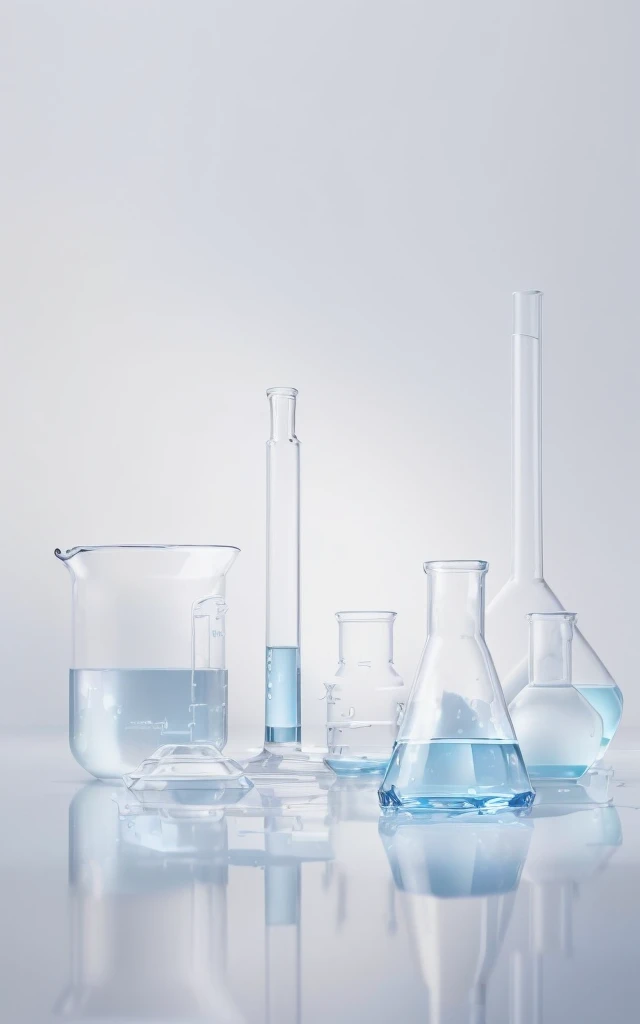 a close up of a group of glassware with different liquids, clean white lab background, glass labware, scientific glassware, lab background, beakers full of liquid, laboratory background, lots of beakers, beakers, chemical substances, reagents, abstraction chemicals, handling laboratory equipment, experiment in laboratory, water caustics, glass vials, product photography