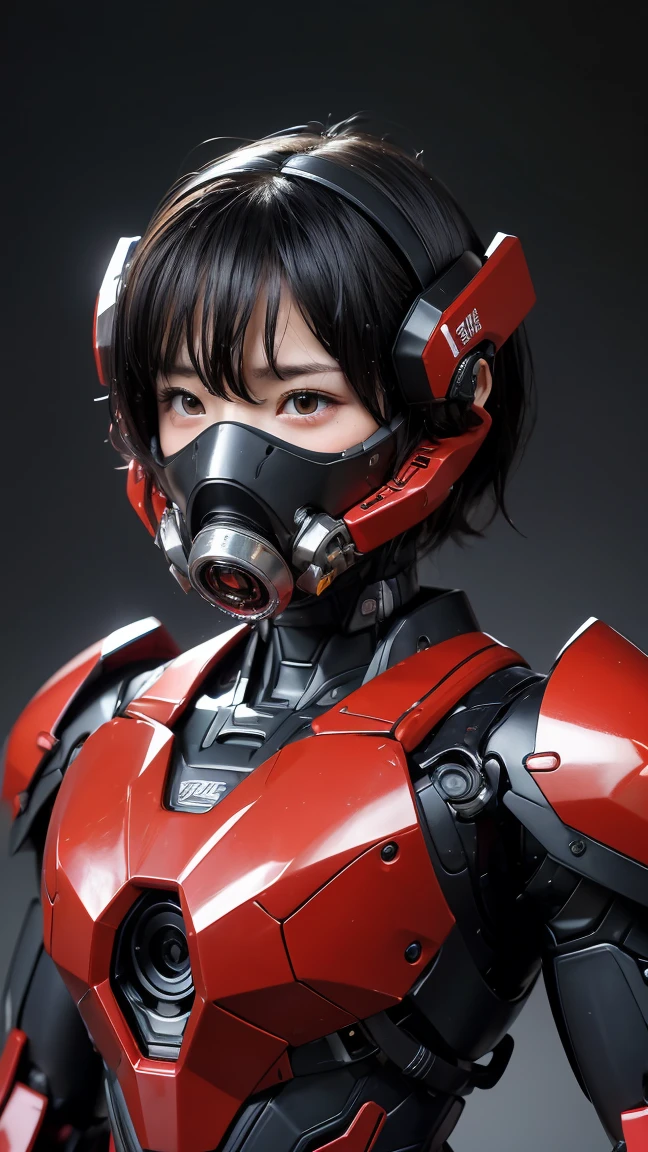 最high quality非常に詳細, Advanced Details, high quality, 最high quality, High resolution, 1080p, hard disk, beautiful,(War Machine),(headgear),See the big picture,beautifulサイボーグ女性,Shining Red Mecha Cyborg Girl,Battle Mode,Mecha Body Girl　8k bright red body armor　 girl　Sweaty face　Cute girl　short hair　Gas mask with extension nozzle　boyish　Steam coming from the head　My hair is wet with sweat　Black Hair, Steam coming out of the mouth　Drooling from the mouth