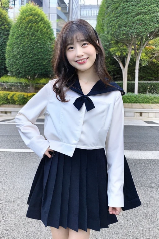 best quality, masterpiece, (photorealistic:1.4), 1girl, smiling eyes, (ulzzang-6500-v1.1:1.0), black Eyes, Beautiful Woman, Actress, 40 years old, witch, Japanese, sailor uniform, cosplay, micro-mini skirt, full body, JK