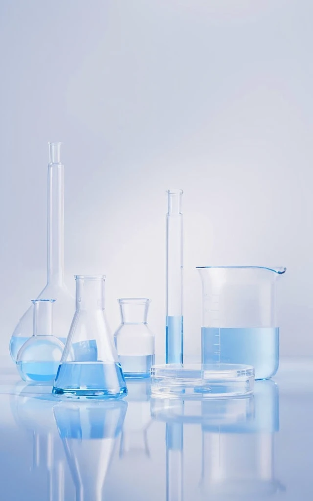 there are several glass beakers and a few glass flasks on a table, glass labware, scientific glassware, clean white lab background, lab background, chemical substances, beakers, beakers full of liquid, reagents, lots of beakers, laboratory background, abstraction chemicals, chemisty, handling laboratory equipment, experiment in laboratory, test tubes