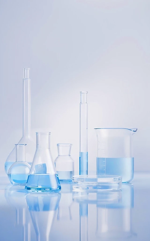 there are several glass beakers and a few glass flasks on a table, glass labware, scientific glassware, clean white lab background, lab background, chemical substances, beakers, beakers full of liquid, reagents, lots of beakers, laboratory background, abstraction chemicals, chemisty, handling laboratory equipment, experiment in laboratory, test tubes