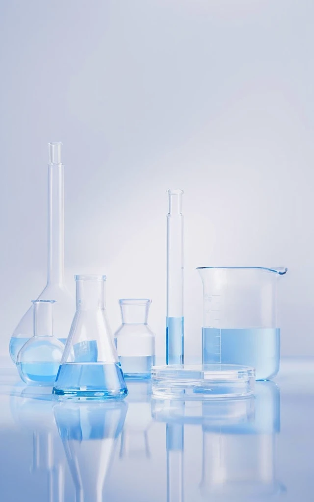 there are several glass beakers and a few glass flasks on a table, glass labware, scientific glassware, clean white lab background, lab background, chemical substances, beakers, beakers full of liquid, reagents, lots of beakers, laboratory background, abstraction chemicals, chemisty, handling laboratory equipment, experiment in laboratory, test tubes