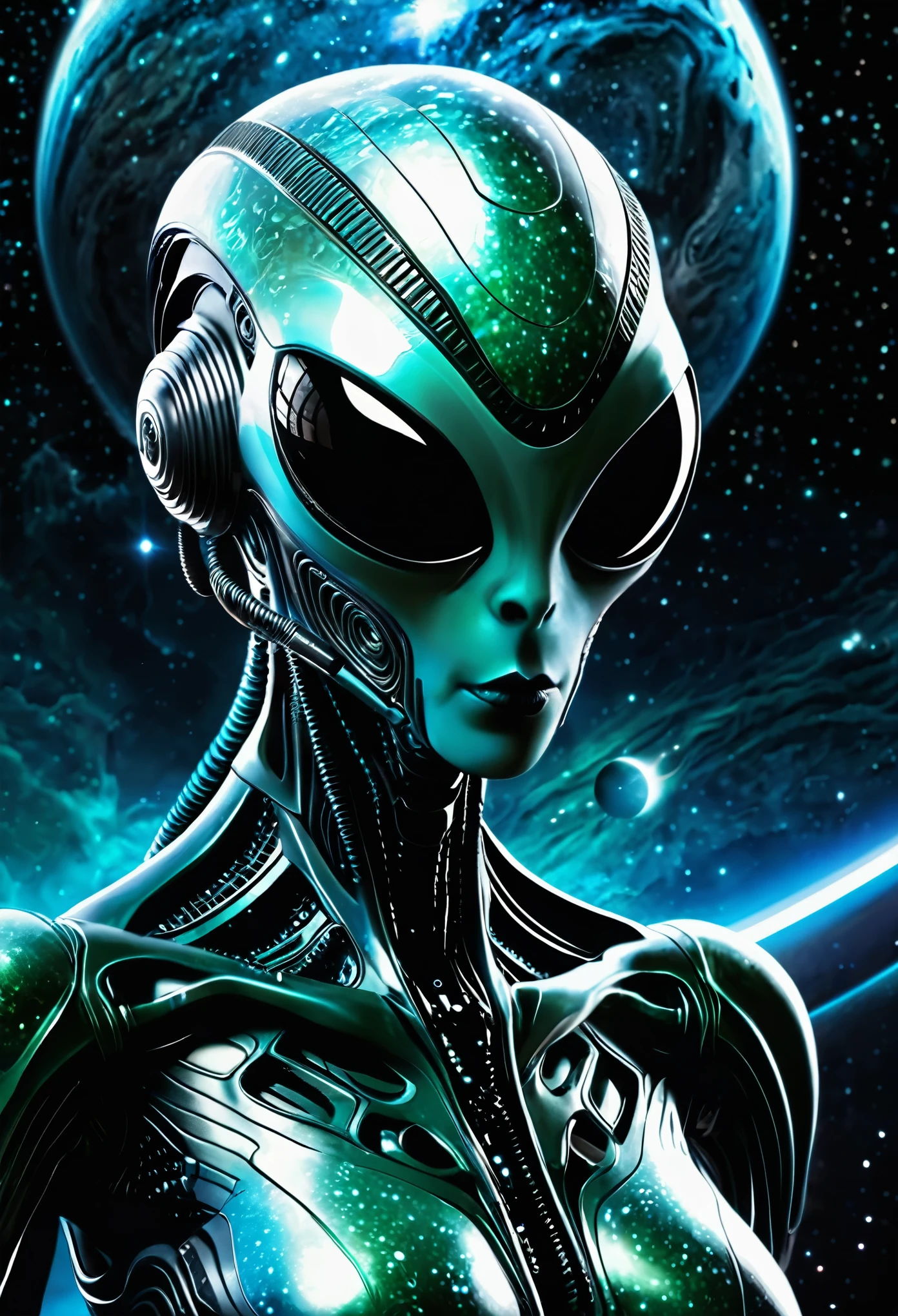 Alien Theme、Create photorealistic images your audience never imagined before,The image should be highly original,Imaginative,bold,moving,Original subject,Unique style,Great composition,Exquisitely crafted,Extremely complex . Extraterrestrial, Cosmic, Otherworldly, Mysterious, Science fiction, Very detailed