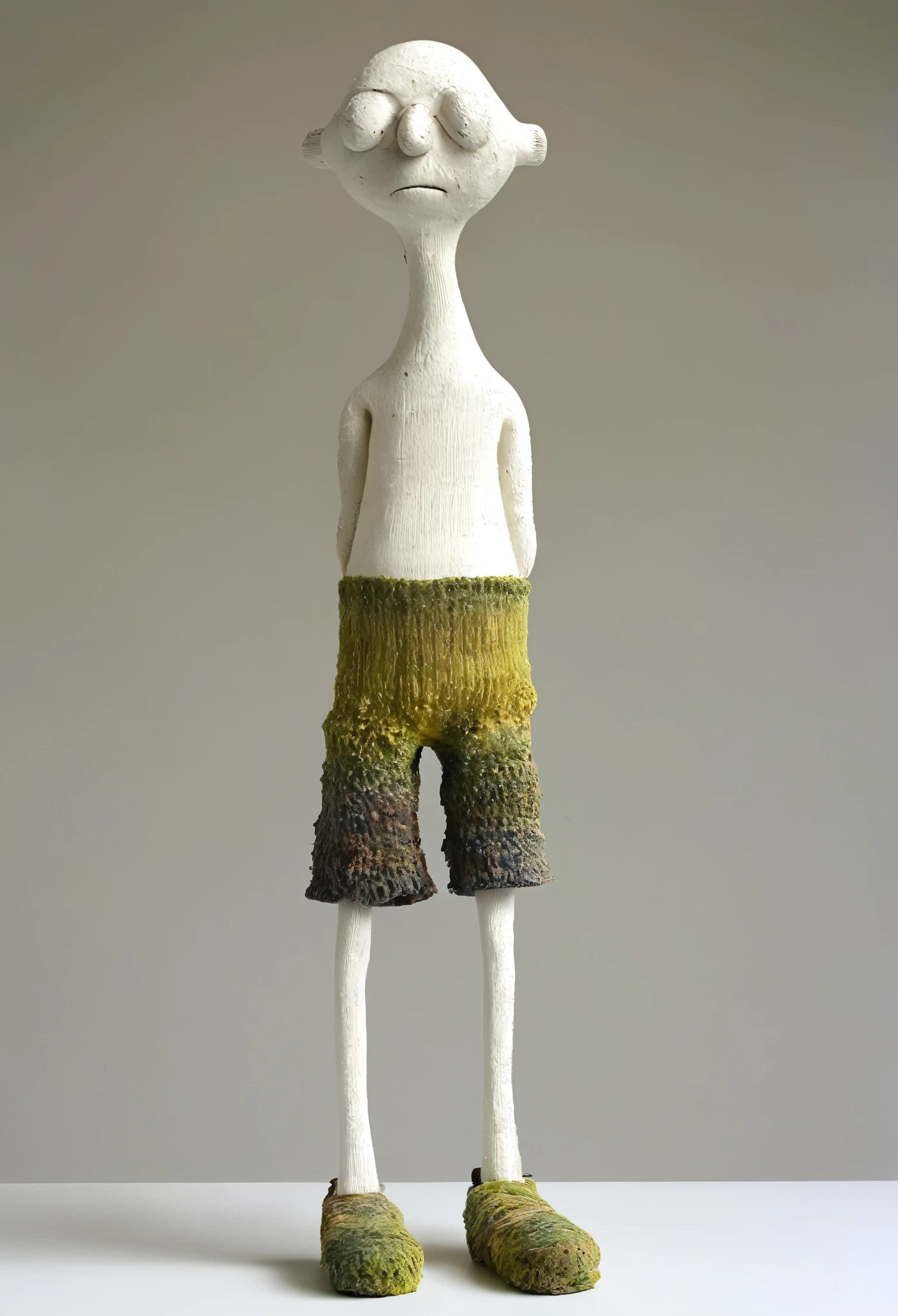 (best quality:1.2),ultra-light Clay, Clay, Pottery, Rough knitted texture, distressed, dirty, mineral pigments, 3D Clay sculpture art, Clay sculpture, Rough surface, (Art work,Pee Herman, as a sock puppet,Long legs,concept art,)