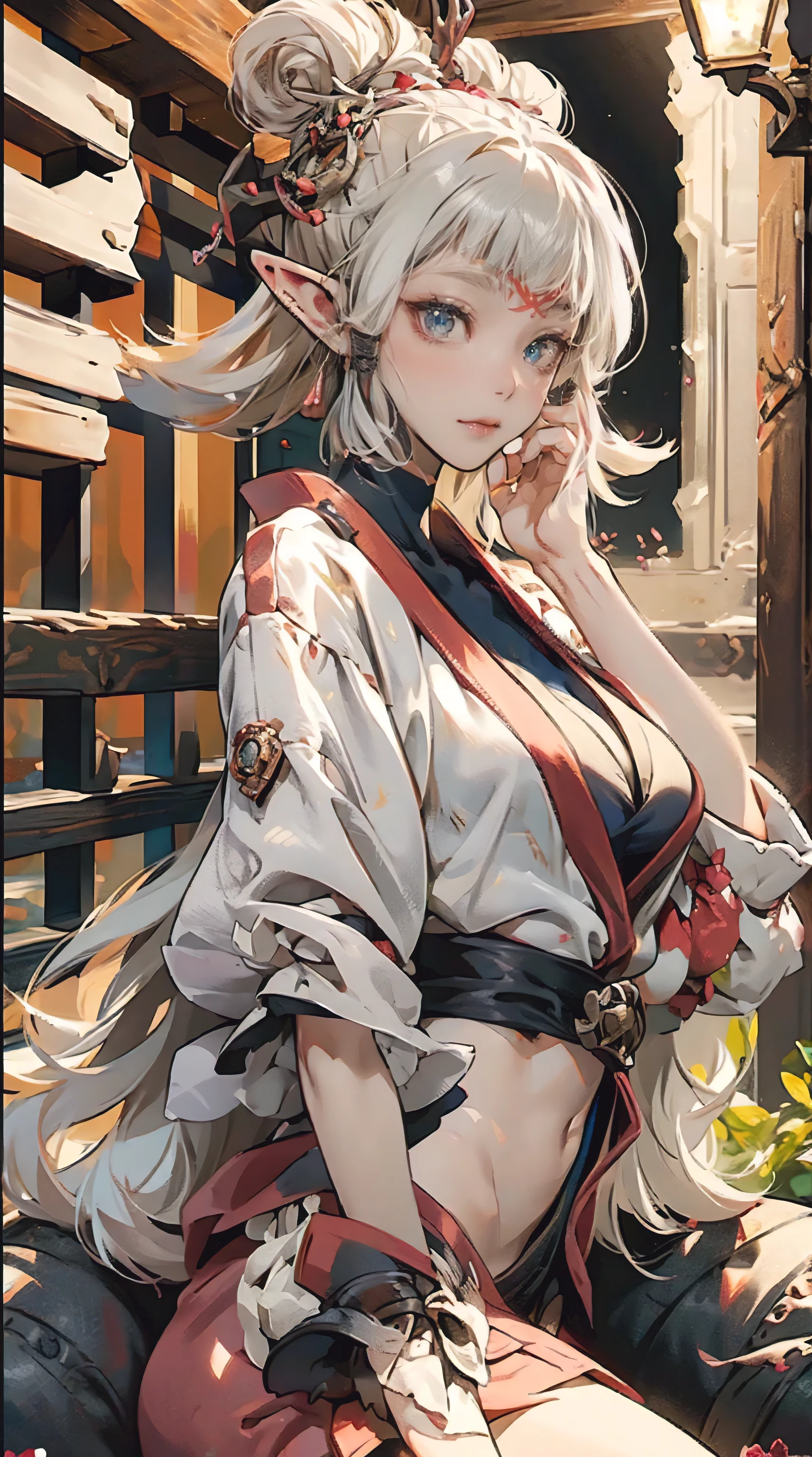 paya, a beautiful Extremely cute elf race face, 1girl, insanely detailed face and eyes, Perfect lips, pirate captain, Sunshine, hands on straw hat, red jacket, Sitting, closed shirt, pirate hat, looking at viewer, upper body, ABS, asymmetrical bangs, white blonde short hair, Small breast, digital painting, dramatic, cinematic lighting, fine expression, fine detail, masterpiece, fantasy art, illustration, masterpiece, digital art by Yusuke Murata.
