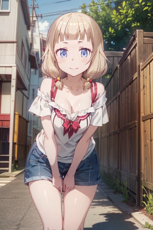 (extremely detailed CG unity 8k wallpaper), (masterpiece), (best quality), (ultra-detailed), (best illustration), (best shadow), (absurdres), 1girl, solo, sakura nene, shirt, short sleeves, off shoulder, smile, looking at viewer, brastraps