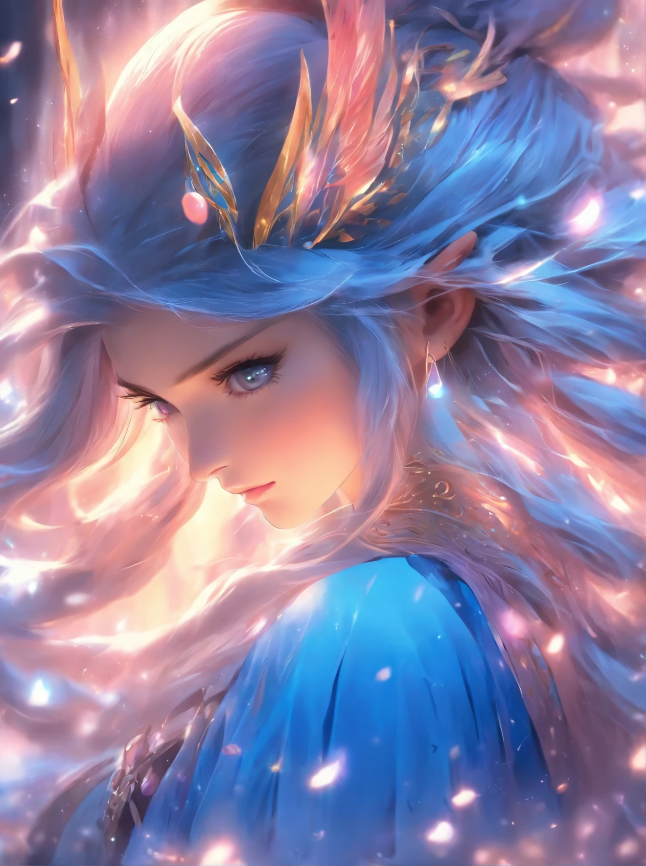 a close up of a woman in a blue dress with long hair, a detailed painting by Yang J, Artstation, fantasy art, fairy cgsociety, ((a beautiful fantasy empress)), a beautiful fantasy empress, fantasy art style, fantasy style art, beautiful fantasy art, beautiful detailed fantasy, beautiful and elegant elf queen, detailed fantasy art, digital fantasy art )