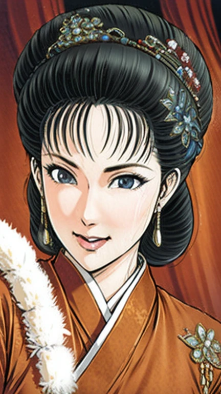 (best quality), (very aesthetic), (ultra-detailed), (best illustration),NSFW,a mature female,Perfect Face,Suikoden,Mrs. Lin,(full_body),big breast,red cheek,Sweating,skinny, chinese traditional lingerie,chinese traditional style bed,