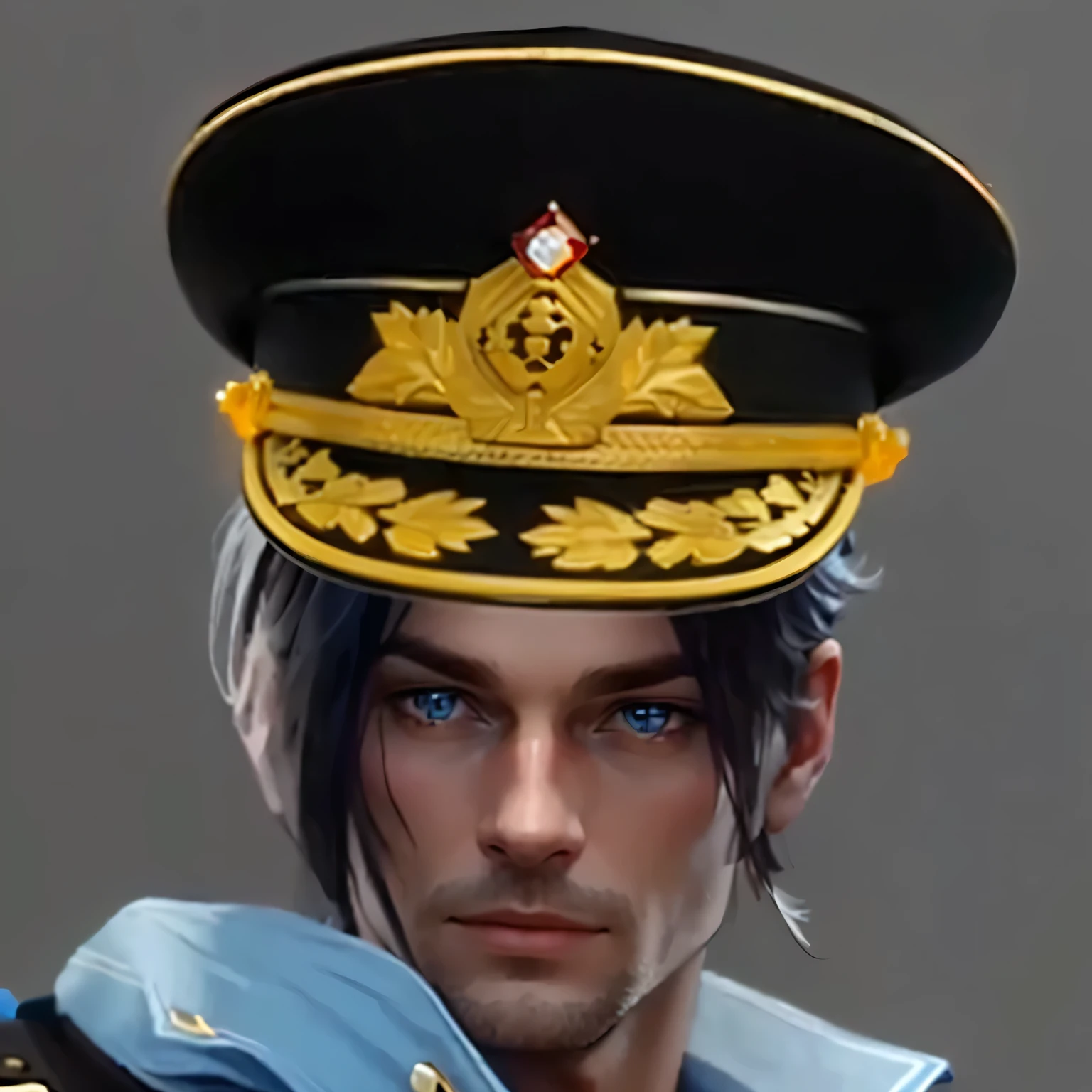 Close up of man in hat and blue shirt, Captain Hat, high definition CG society, highly detailed CG society, CG society ), CG society 9, CG society portrait, Inspired by cold plum, Wojtek Fuss, Stellenhager, official, CG society - w 1 0 2 4 - n 8 - i, CG society!