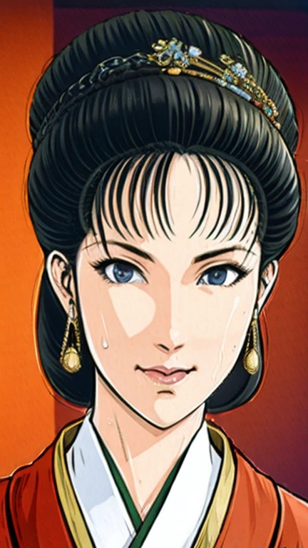 (best quality), (very aesthetic), (ultra-detailed), (best illustration),NSFW,a female,Perfect Face,Suikoden,Mrs. Lin,(full_body),big breastheek,Sweating,skinny, chinese traditional lingerie,chinese traditional style bed,confused