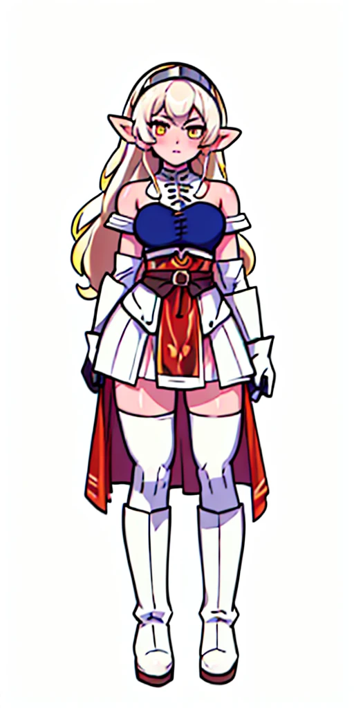 (Black background) paladin lady in ornate golden armor, black collar, pauldrons, breastplate, leather corset, glowing halo, short bob hair style, yellow glowing eyes, bright pupils, eye focus, red cape (full body, whole body, 1solo girl) slave fighter, loincloth standing, hands on hips, metal sandals, leather choker, big belt, view from below, feet together, bracers, tiara) feathers angel wings