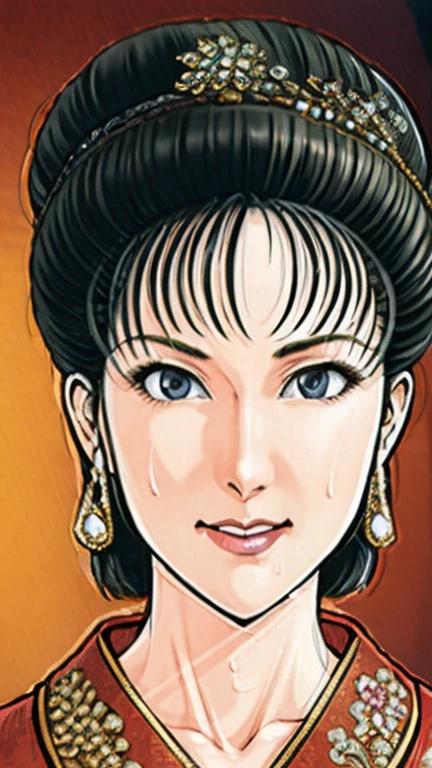 (best quality), (very aesthetic), (ultra-detailed), (best illustration),NSFW,a mature female,Perfect Face,Suikoden,Mrs. Lin,(full_body),big breast,red cheek,Sweating,skinny, chinese traditional lingerie,chinese traditional style bed,Puzzled face