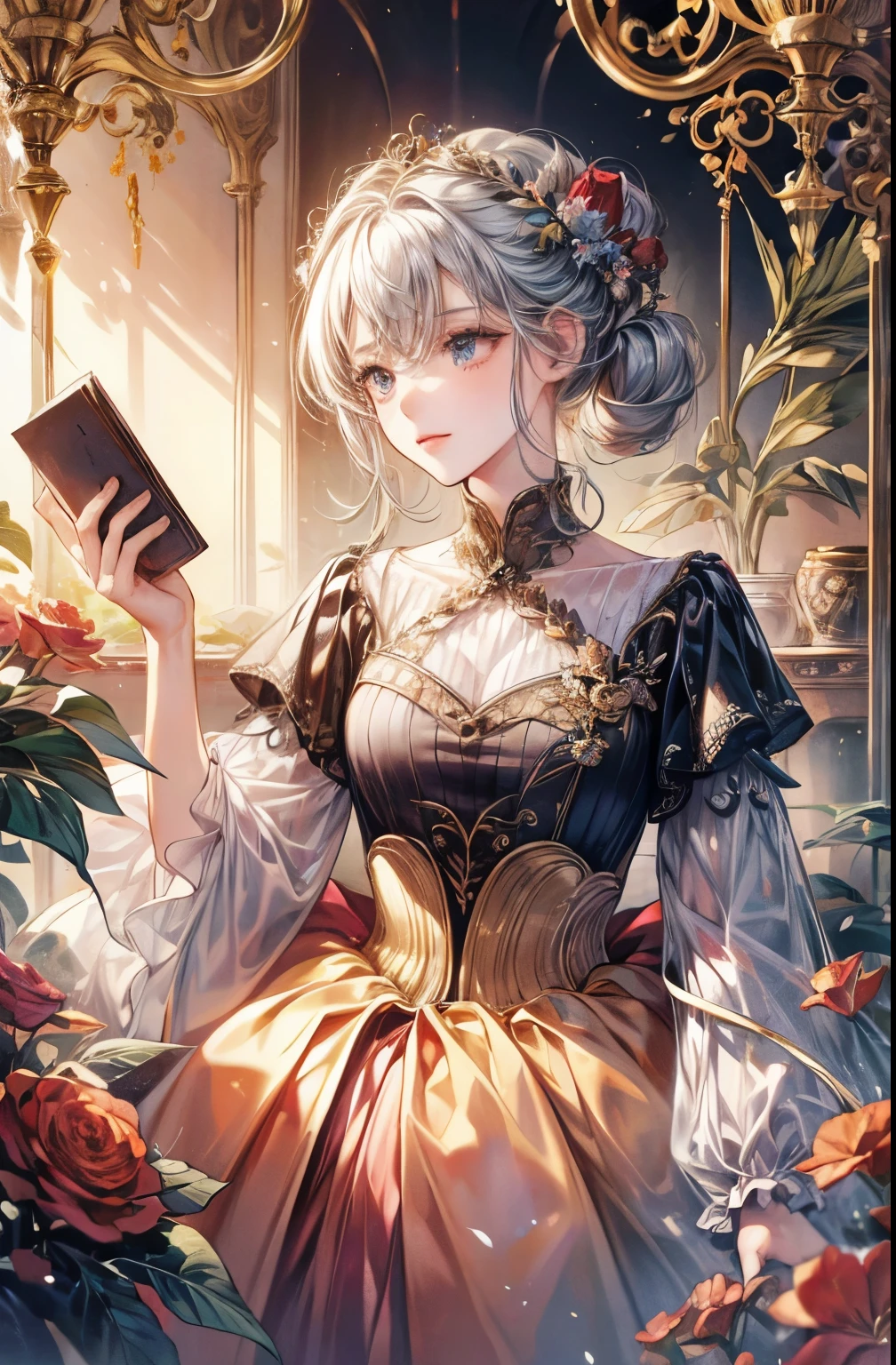 (absurd, high resolution, Super detailed), 1 Girl, Solitary, Baroque, Long skirt, Long sleeve, elegant, rich and colorful, The most detailed, Upper Body