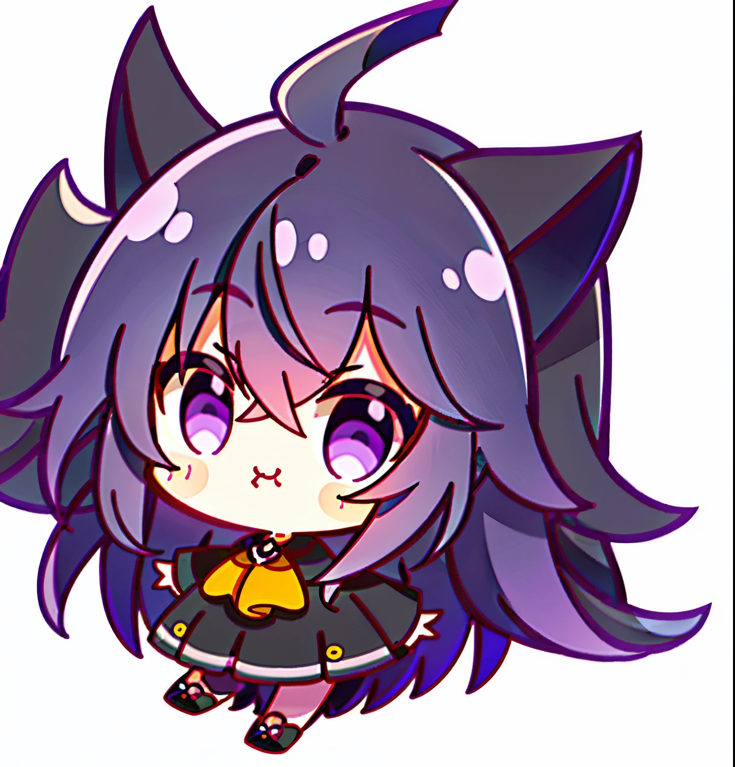 cabelos preto e longos，A  with purple eyes，Cute  shape，