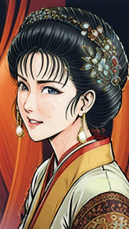 (best quality), (very aesthetic), (ultra-detailed), (best illustration),NSFW,a mature female,Perfect Face,Suikoden,Mrs. Lin,(full_body),big breast,red cheek,Sweating,skinny, chinese traditional lingerie,chinese traditional style bed,Crying quietly