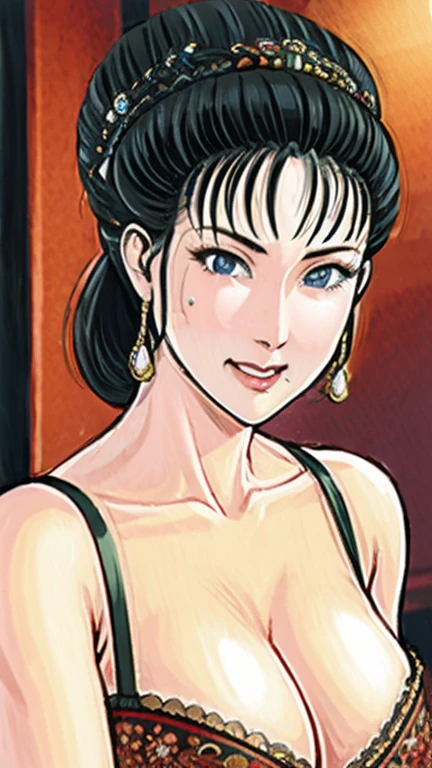 (best quality), (very aesthetic), (ultra-detailed), (best illustration),NSFW,a mature female,Perfect Face,Suikoden,Mrs. Lin,(full_body),big breast,red cheek,Sweating,skinny, chinese traditional lingerie,chinese traditional style bed,Crying quietly