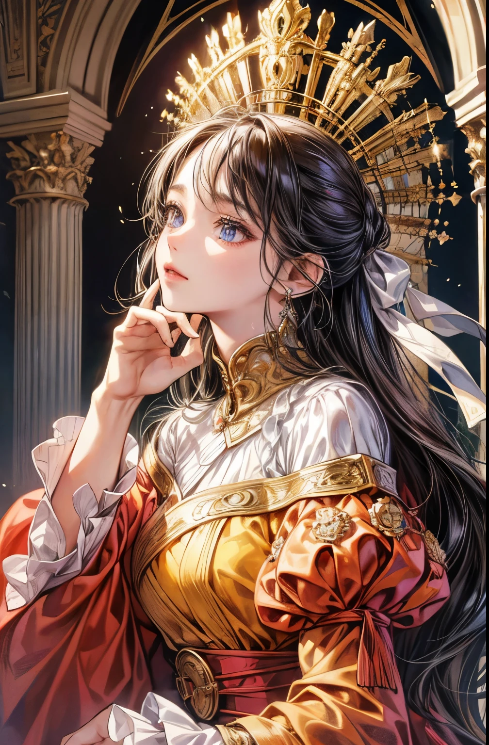 (absurd, high resolution, Super detailed), 1 Girl, Solitary, Baroque, Long skirt, Long sleeve, elegant, rich and colorful, The most detailed, Upper Body