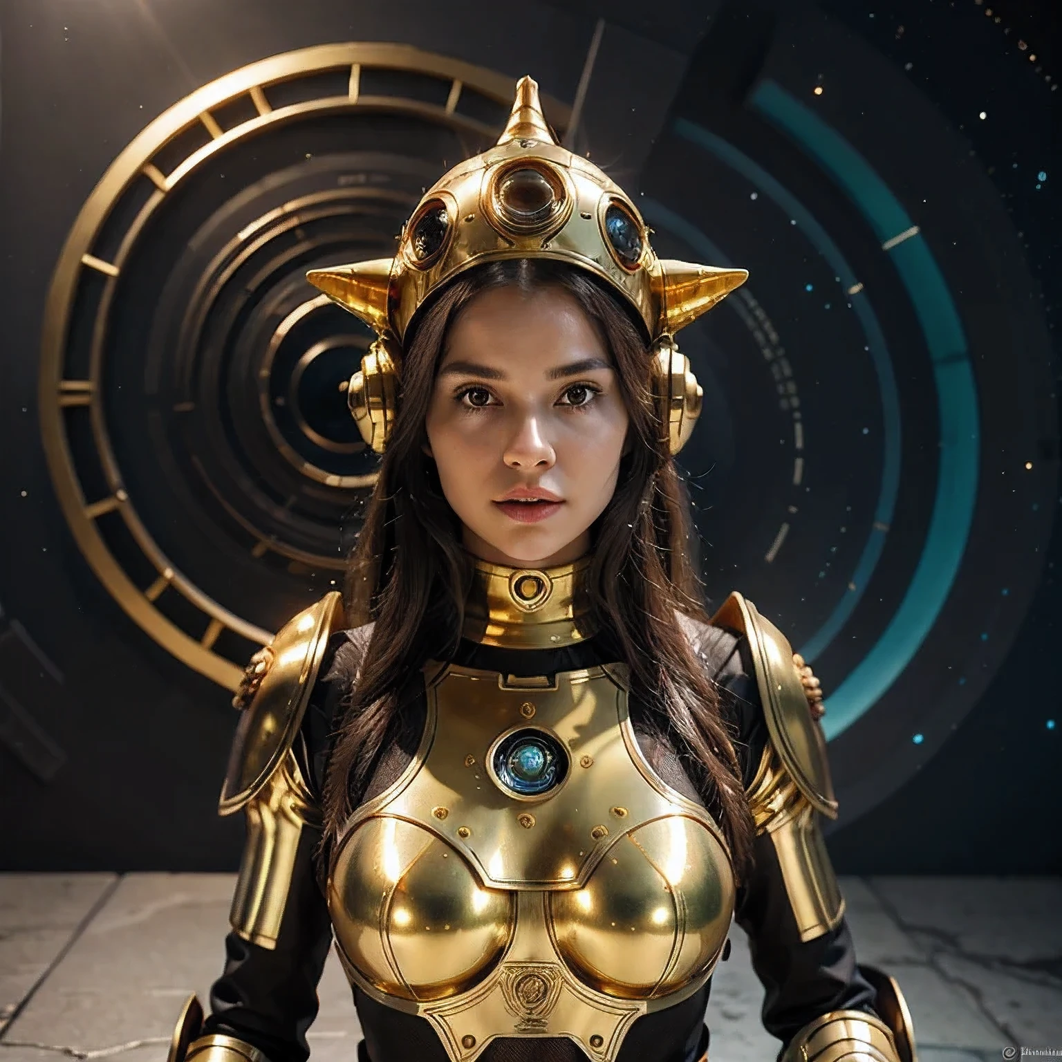 there is a gold robot with a big hat on top of a rock, small character. unreal engine 5, highly detailed textured 8 k, highly detailed textured 8k, rendered in redshift, super highly detailed, super detailed render, created in unreal engine 5, made in unreal engine 5, rendered in unreal engine 5, hyperdetailed fantasy character, sci-fi highly detailed，a close up of a toy figure of a robot with a scarf, c3po, gold sci - fi armour, the golden humanoid robot, the golden cat armor knight, sofubi, goblin, heavy gold obsidian armor, gold obsidian armor, super highly detailed, masterpiece fine details, full body close-up shot, 2023 4k，Seabed ice sheet background（（（Idol stage））），detailed armor, ornate headdress, samurai helmet（（（Dynamic rotating concentric circles）））（Dynamic rotation of concentric circles）Mandala is the result of the long journey of creating concentric circles of liquid color, there is a glass bowl with a green and purple swirl inside, simulacrum of a space fungus, alien flower, distant nebula are glowing algae, inspired by Otto Piene, inspired by Earnst Haeckel, top down extraterrestial view, covered with ferrofluid. dslr, translucent algae ornate, the eye of the universe, anatomical fractal，which interact through transparency, refraction, reflection, and collision. The ultimate goal is to showcase unique, detailed, and aesthetically pleasing images that capture the audience's attention through their initial visual impact and stunning details in liquid interactions，there is a cake with a red and yellow center on a blue plate, inspired by Otto Piene, victor antonov, culinary art photography, inspired by Graham Sutherland, colorful ferrofluid armor, inspired by Anish Kapoor, alexandra fomina, david kassan, by Jan Rustem, rudolf is hired, sergey krasovskiy, kai vermehr