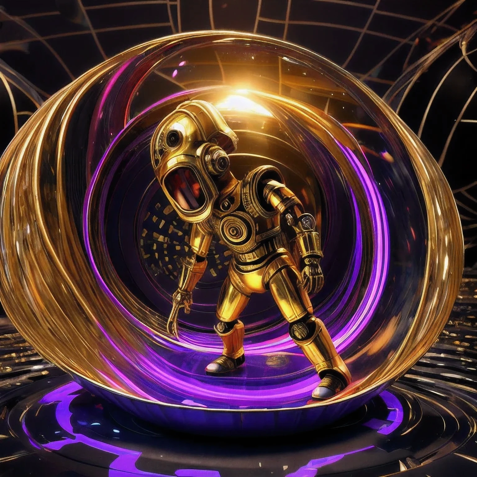 there is a gold robot with a big hat on top of a rock, small character. unreal engine 5, highly detailed textured 8 k, highly detailed textured 8k, rendered in redshift, super highly detailed, super detailed render, created in unreal engine 5, made in unreal engine 5, rendered in unreal engine 5, hyperdetailed fantasy character, sci-fi highly detailed,a close up of a toy figure of a robot with a scarf, c3po, gold sci - fi armour, the golden humanoid robot, the golden cat armor knight, sofubi, goblin, heavy gold obsidian armor, gold obsidian armor, super highly detailed, masterpiece fine details, full body close-up shot, 2023 4k,Seabed ice sheet background(((Idol stage))),detailed armor, ornate headdress, samurai helmet(((Dynamic rotating concentric circles)))(Dynamic rotation of concentric circles)Mandala is the result of the long journey of creating concentric circles of liquid color, there is a glass bowl with a green and purple swirl inside, simulacrum of a space fungus, alien flower, distant nebula are glowing algae, inspired by Otto Piene, inspired by Earnst Haeckel, top down extraterrestial view, covered with ferrofluid. dslr, translucent algae ornate, the eye of the universe, anatomical fractal,which interact through transparency, refraction, reflection, and collision. The ultimate goal is to showcase unique, detailed, and aesthetically pleasing images that capture the audience's attention through their initial visual impact and stunning details in liquid interactions,there is a cake with a red and yellow center on a blue plate, inspired by Otto Piene, victor antonov, culinary art photography, inspired by Graham Sutherland, colorful ferrofluid armor, inspired by Anish Kapoor, alexandra fomina, david kassan, by Jan Rustem, rudolf is hired, sergey krasovskiy, kai vermehr