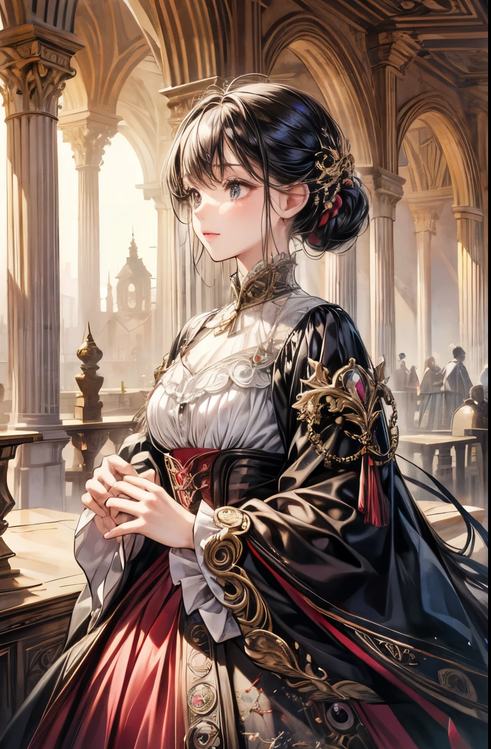 (absurd, high resolution, Super detailed), 1 Girl, Solitary, Baroque, Long skirt, Long sleeve, elegant, rich and colorful, The most detailed, Upper Body