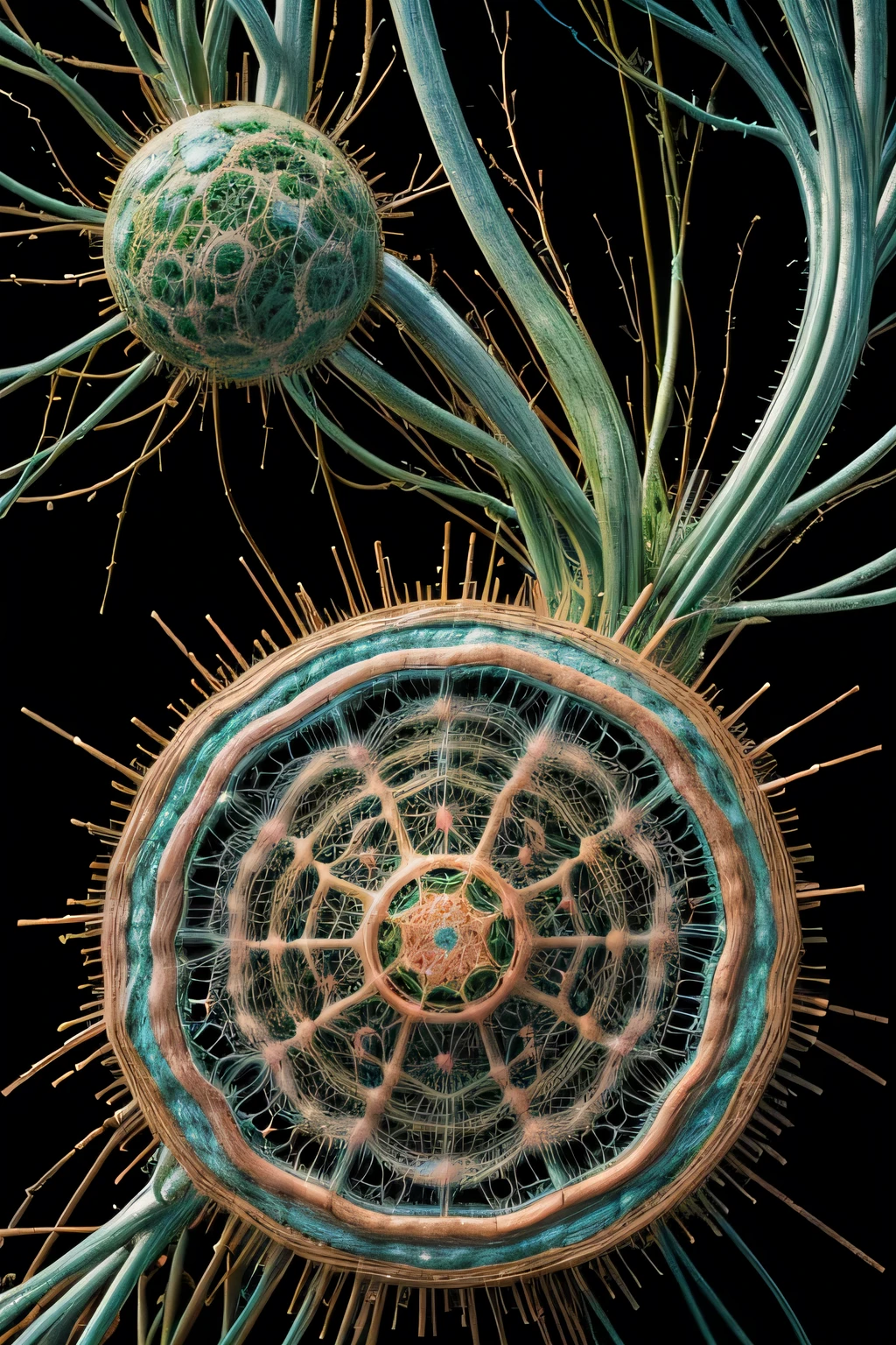 A magnified image of a biological cell, showing its intricate structure and organelles, highlighting the complexity of living organisms. --ar 16:9