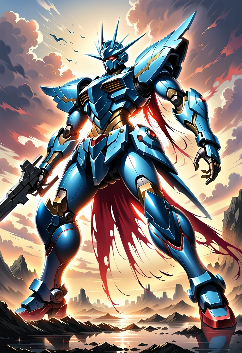 (masterpiece,Top quantity,Best quality,official art,Beauty and aesthetics:1.2),(1 Mecha),Extremely detailed,(Fractal art:1.3),colorful,Best details,Gundam style,mechanical,Realistically,宏伟masterpiece,Battle Scene,panoramic,