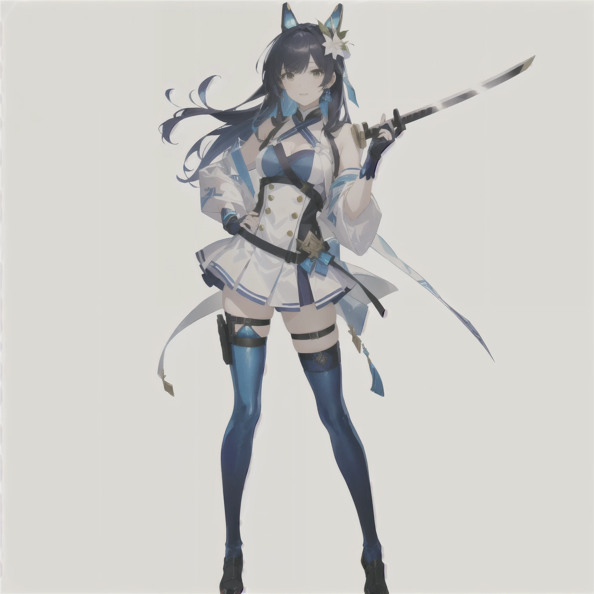 anime - style image of a woman dressed in a blue costume, kirokaze, full body xianxia, rin, katana zero video game character, from the azur lane videogame, from arknights, anime vtuber full body model, ayaka genshin impact, characters from azur lane, live2d virtual youtuber model, waifu