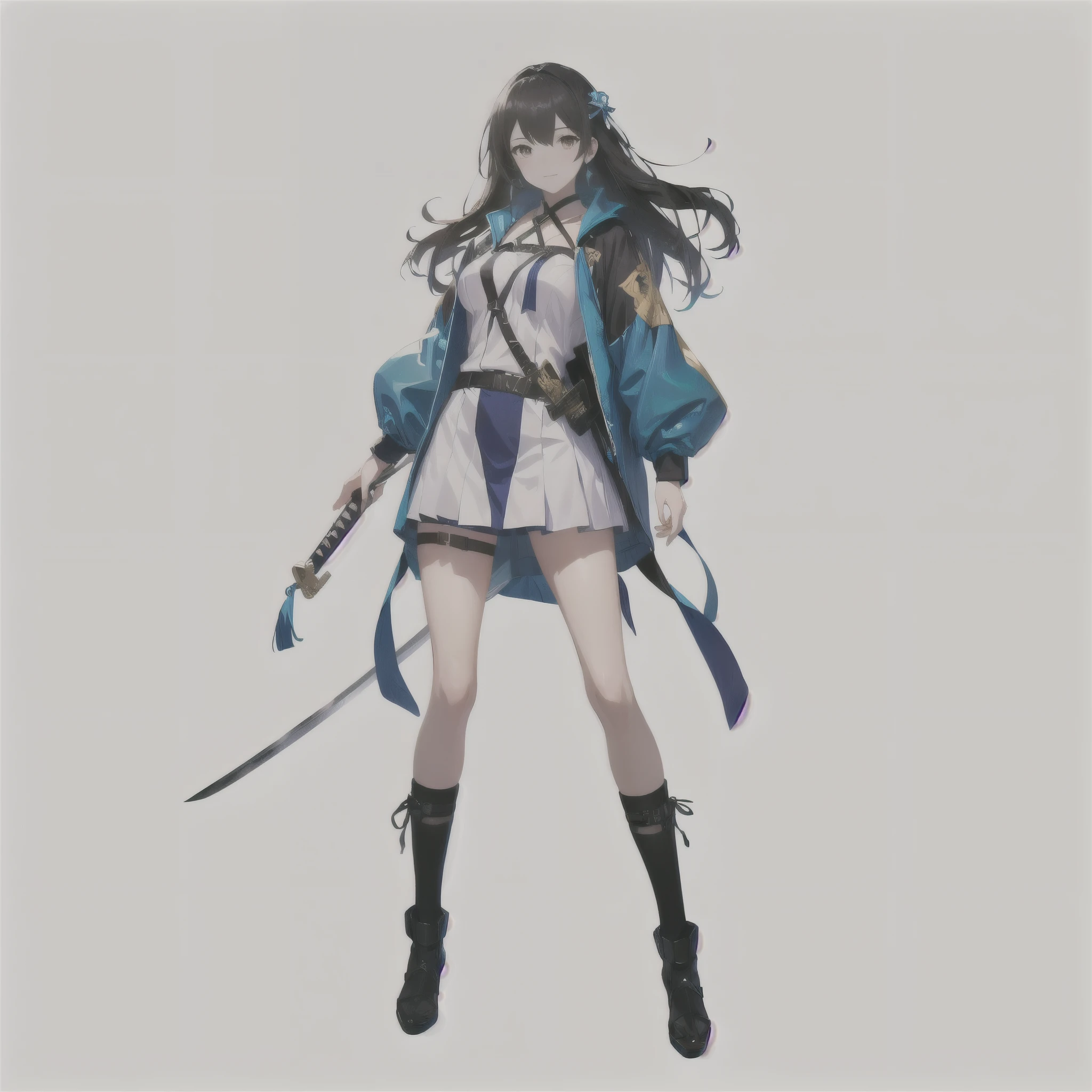 anime - style illustration of a woman in a blue and white outfit, katana zero video game character, official character art, trending on cgstation, azur lane style, e-girl, e - girl, cushart krenz key art feminine, full body, female action anime girl,
