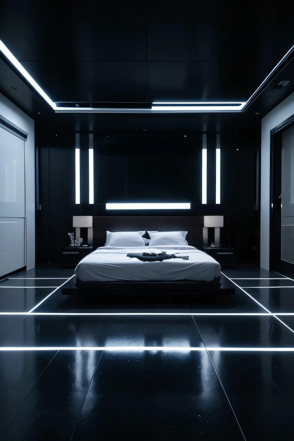 a close up of a floor with a night light on it, cyberpunk floorroom at night, Futurism design, Futurism room, Futurism setting, luxury, white floor, large comfy floor, floor on the right, Futurism ambiance, In a cyberpunk themed room, Futurism decor, floor, Futurism, floor room, Futurism decoration, 带环境照明的轮floor, Futurism star wars vibe