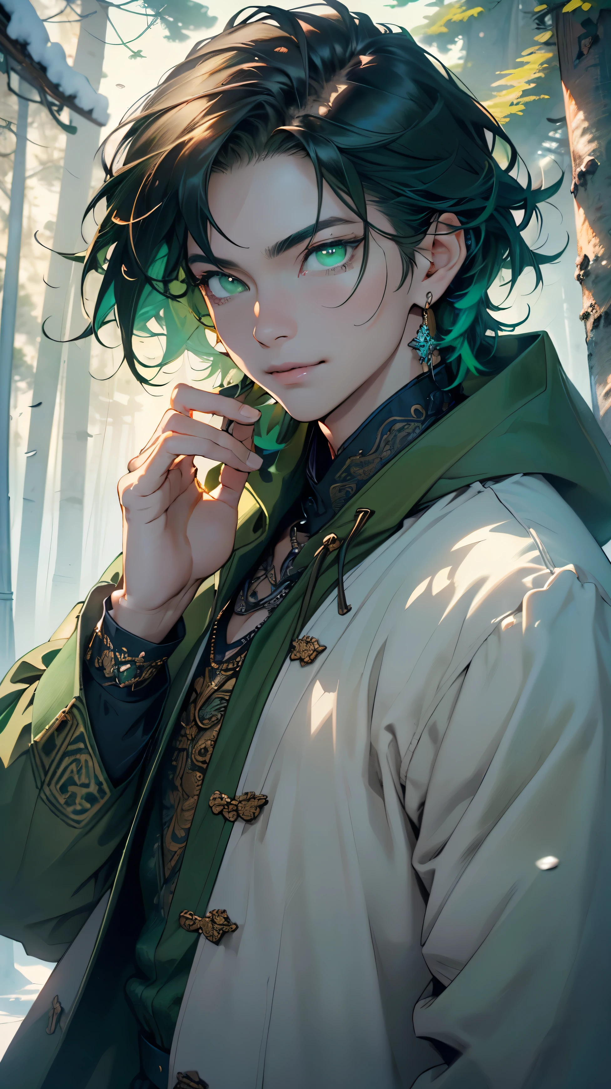 (asian male),(male:1.5), muscle, 1boy, big muscle, pectoral, big pectoral, muscular, Mature man,45 year old man,adult,1 man, old macho man,perfect body,an extremely delicate and beautiful detailed face, (((green_eyes:1.3))),intricate eyes,beautiful detailed eyes,symmetrical eyes,short hair, green eyes, brown hair,perfect face, brown hair, nice hair style,(perfect hands, five fingers), perfect proportions, ((detailed face)), (((Asian:1.5)))
smile,expressive eyes,
(ultra-detailed:1.3), beautiful detailed glow, finely detailed, ultra-detailed,
arabian,elegant,
(open coat, asian fashion,asian coat, jeans,white shirt, masculine features, modern style,asian clothes),(((dark green coat, dark green coat outfit, wearing a dark green coat:1.3,asian dark green coat))),(asian jewelry,intricate necklace),((bulge in pants)),(((intricate outfit,intricate clothes,ornate outfit))),
(dynamic pose:1.0),embarrassed,(centered,scale to fit dimensions,Rule of thirds),
((snowy pine forest)),winter,scenery:1.25,((intricate scenery)),((snow forest background)),Christmas tree,
(Glossy winter ornaments),highres,sharp focus,(ultra detailed,extremely detailed),(photorealistic artwork:1.37),(extremely detailed CG unity 8k wallpaper),(((vibrant colors,vibrant theme))),(intricate),(masterpiece),(best quality),