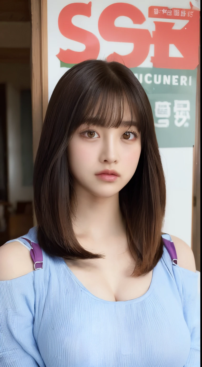 ((highest quality、8k、masterpiece:1.3))、detailed 女性:1.3、(Medium Hair、Huge boobs:1.4)、Clothing that emphasizes breasts、Clothes that reveal cleavage、Off-the-shoulder clothing、超detailed、detailed、eyelid、Downtown Japan、Clothes that reveal cleavage