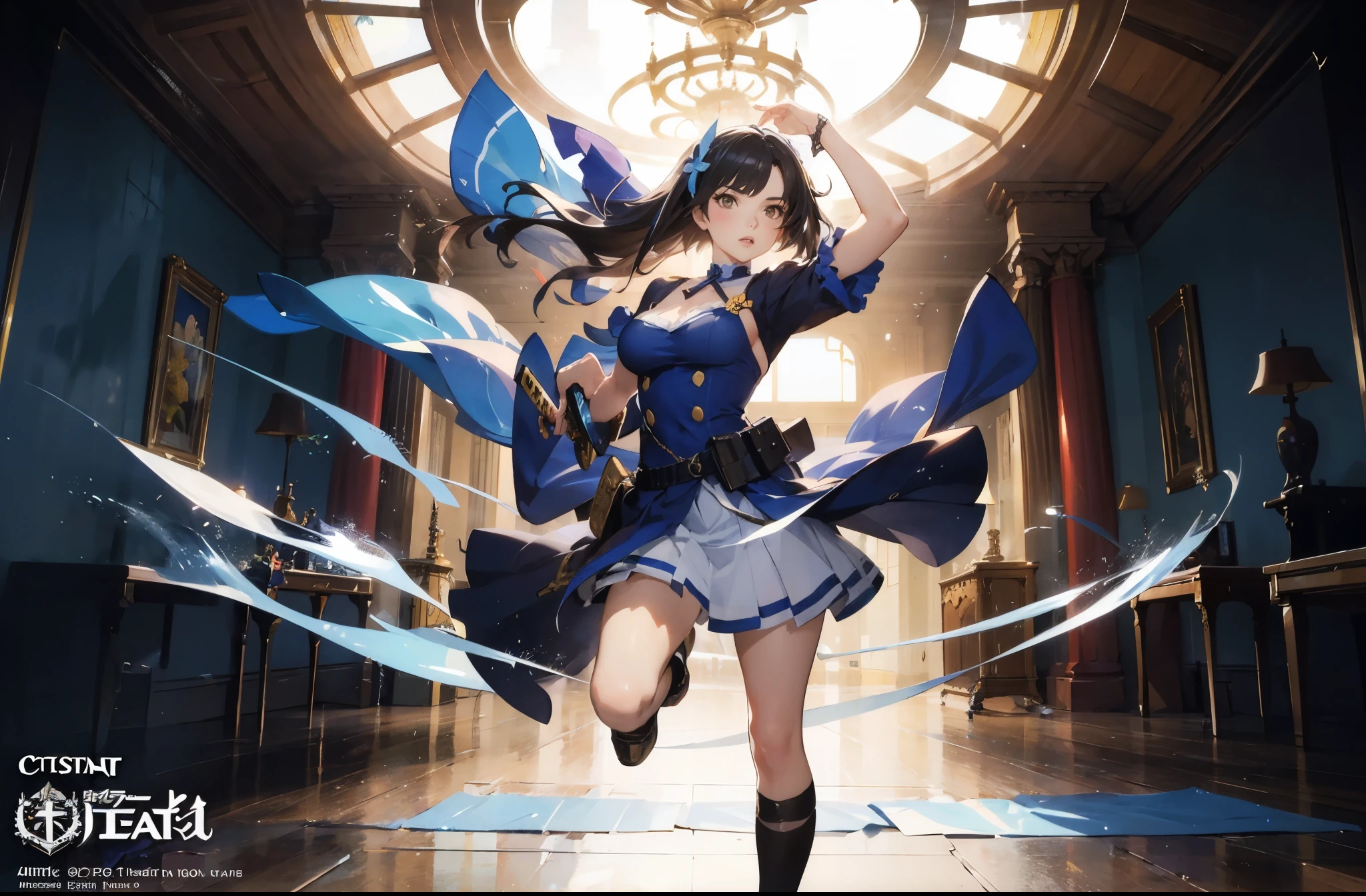 anime - style illustration of a woman in a blue and white outfit, katana zero video game character, official character art, trending on cgstation, azur lane style, e-girl, e - girl, cushart krenz key art feminine, full body, female action anime girl,