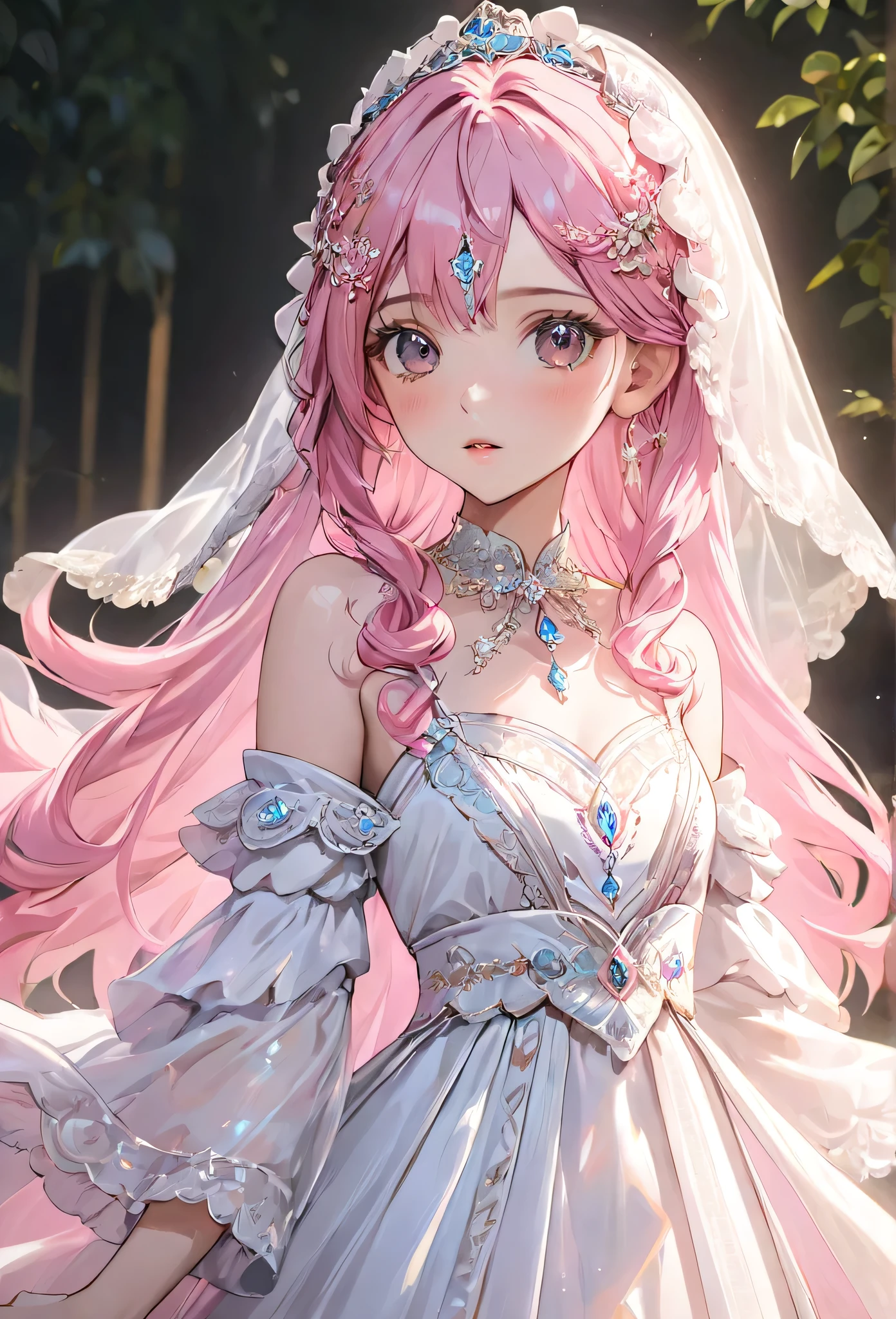 Girl wearing gown, ultra-detailed, beautiful face, pink hair