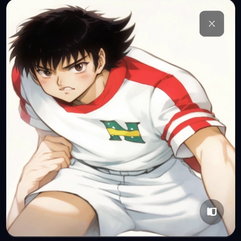 anime character with a white shirt and red and white shorts, kentaro miura manga art style, kentaro miura manga style, kentaro miura art style, kentaro miura art, manga style of kentaro miura, drawn like the anime speed racer, kentaro miura!, mamoru hosoda, official art, realistic anime artstyle