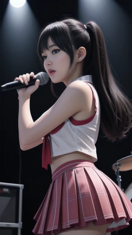 Twin-tailed,AKB48, idol,young Japanese idol,masterpiece, highly detailed, 1girl, solo, on the stage, singing,