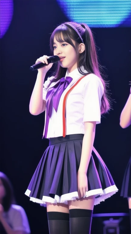 Twin-tailed,AKB48, idol,young Japanese idol,masterpiece, highly detailed, 1girl, solo, on the stage, singing,