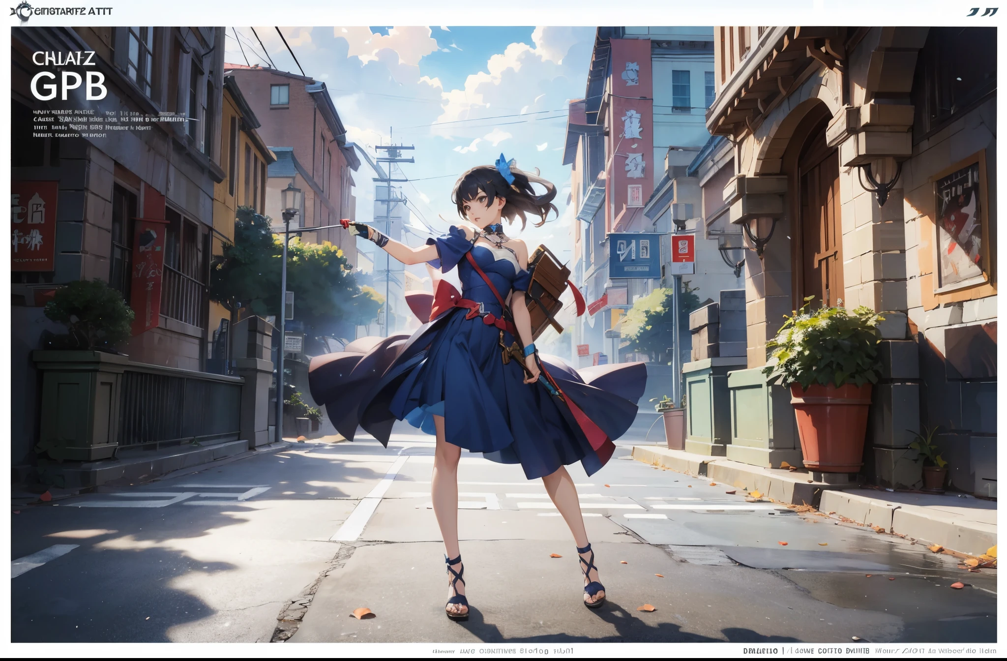 anime - style illustration of a woman in a blue and white outfit, video game character, official character art, trending on cgstation, e-girl, cushart krenz key art feminine, full body, female action anime girl,