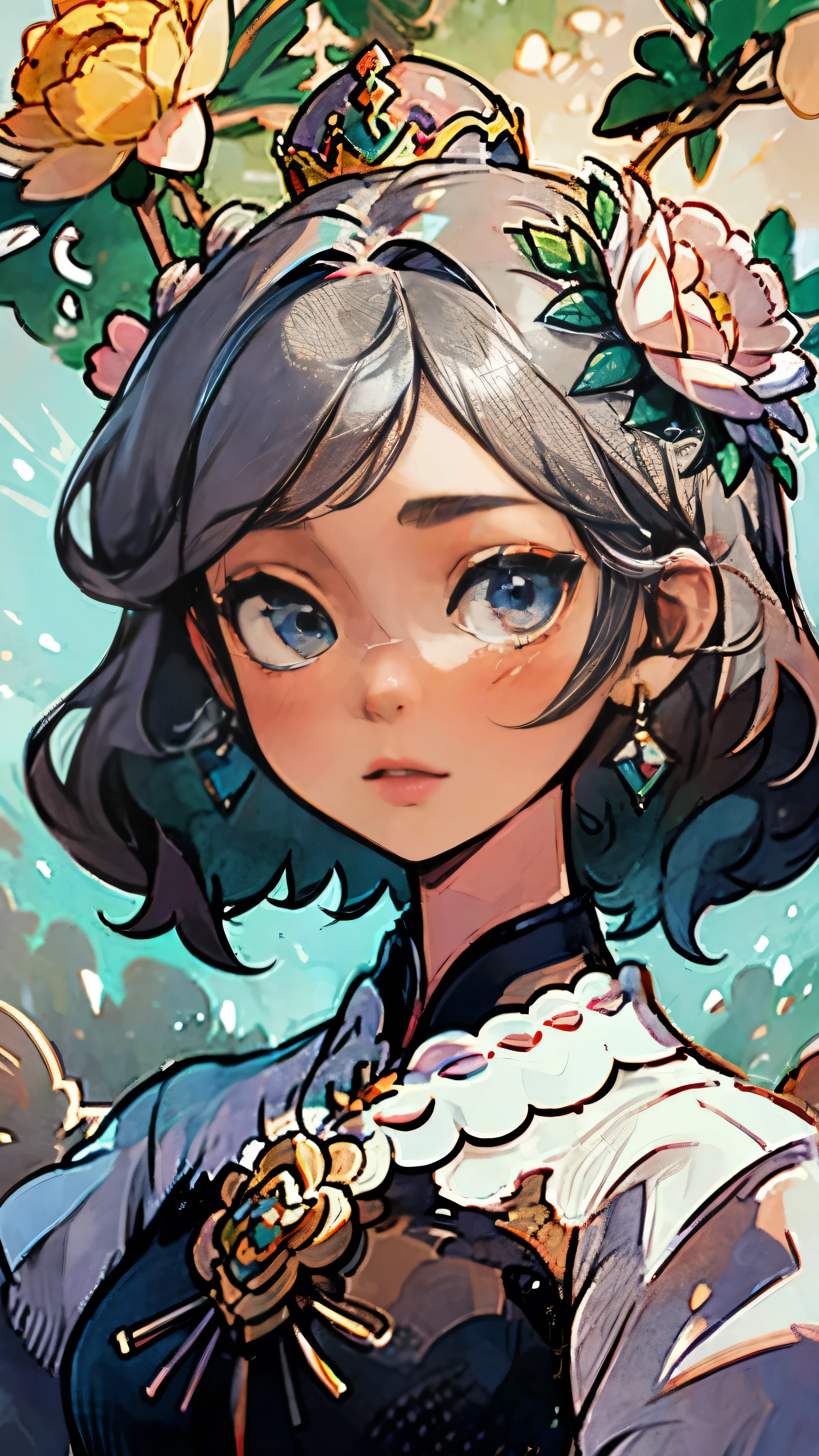 una mujer con una corona de flores en la cabeza y flores en el pelo, lotus floral wreath girl, diosa de las flores, reina de las flores, ella tiene una corona de flores, con flores, la corona de flores, digital art illustration, avatar image, lindo arte digital, vector illustration, reina de las flores, female portrait con flores, cartoon style illustration, encantadora princesa bohemia