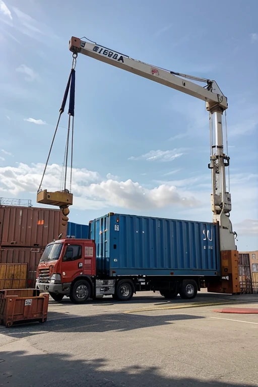 grua de puerto levantando un container, visto desde el frente