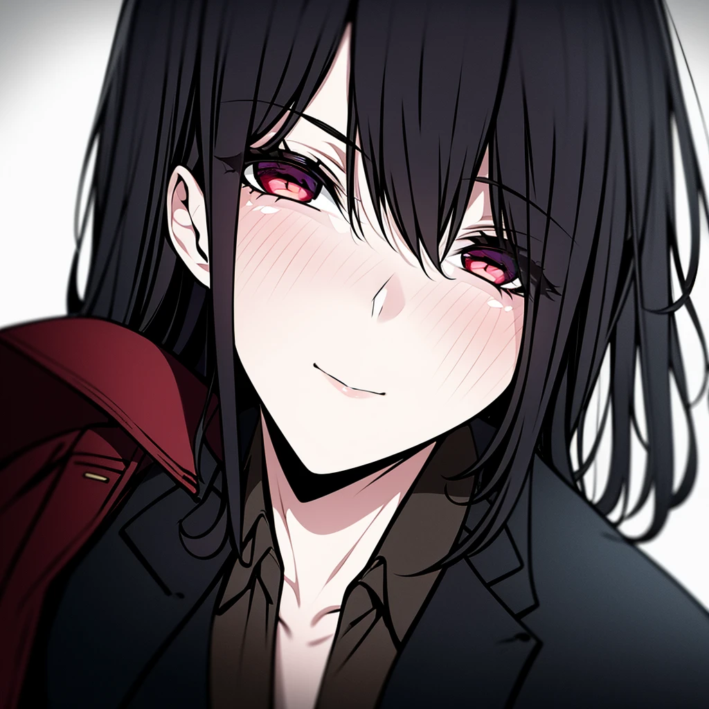 1girl, Gorgeous girl, asymmetrical black hair with a shade of red, wearing a suit and a black trench coat over it, detective, 8k res full hdr, close up detailed girl