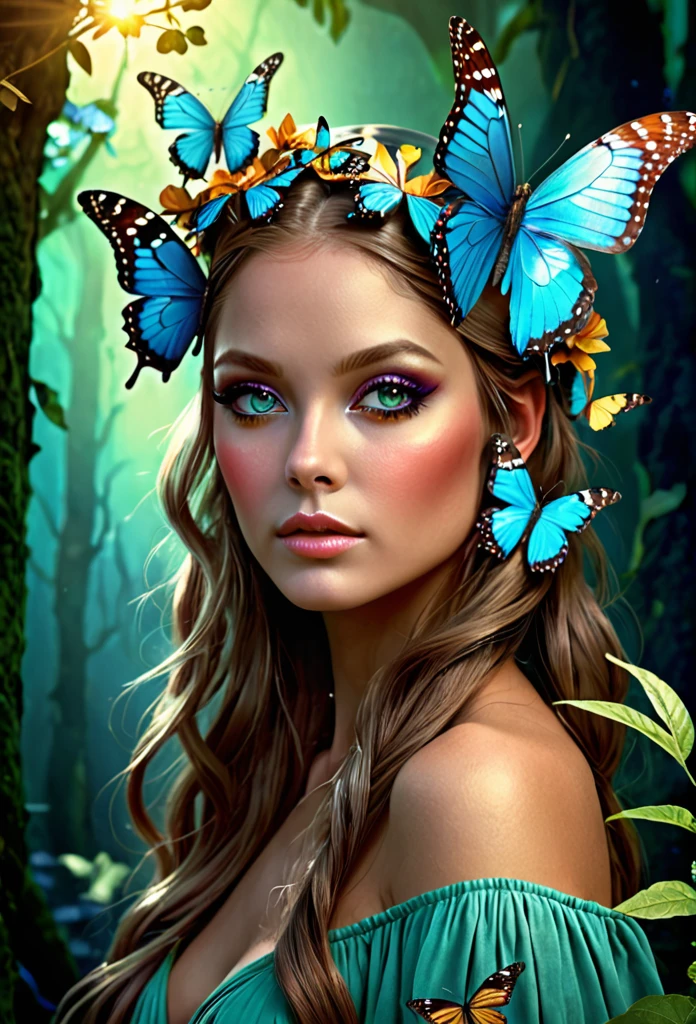 image of a woman with a butterfly on her head, beautiful gorgeous digital art, beautiful fantasy style portrait, beautiful digital art, gorgeous digital art, beautiful fantasy portrait, beautiful digital artwork, beautiful fantasy art, very beautiful digital art, fantasy style portrait, beautiful fantasy girl, portrait of a fairy, very beautiful fantasy art, beautiful girl, digital art fantasy