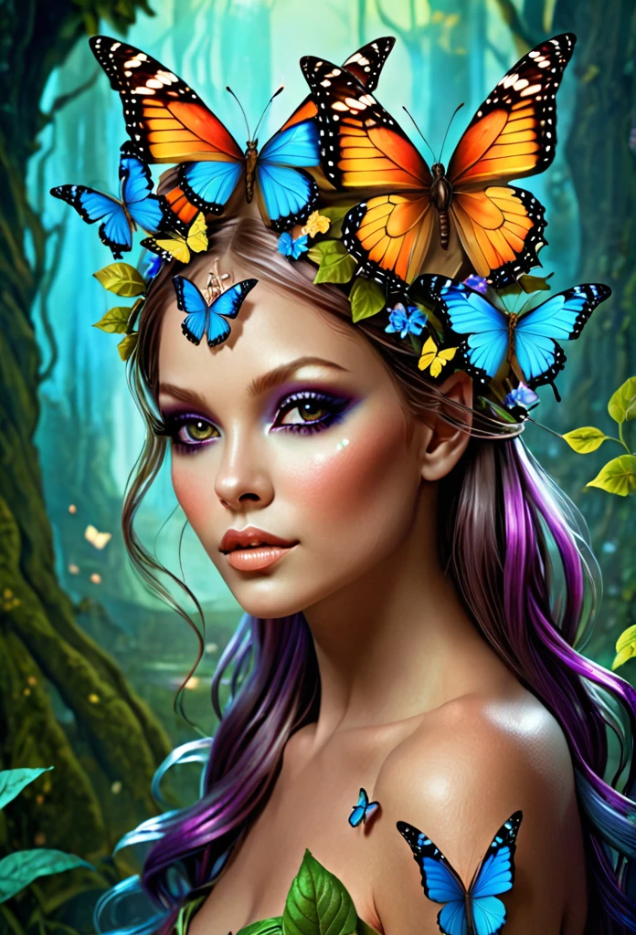 image of a woman with a butterfly on her head, beautiful gorgeous digital art, beautiful fantasy style portrait, beautiful digital art, gorgeous digital art, beautiful fantasy portrait, beautiful digital artwork, beautiful fantasy art, very beautiful digital art, fantasy style portrait, beautiful fantasy girl, portrait of a fairy, very beautiful fantasy art, beautiful girl, digital art fantasy