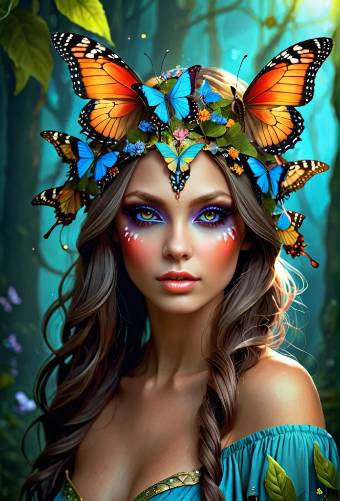 image of a woman with a butterfly on her head, beautiful gorgeous digital art, beautiful fantasy style portrait, beautiful digital art, gorgeous digital art, beautiful fantasy portrait, beautiful digital artwork, beautiful fantasy art, very beautiful digital art, fantasy style portrait, beautiful fantasy girl, portrait of a fairy, very beautiful fantasy art, beautiful girl, digital art fantasy