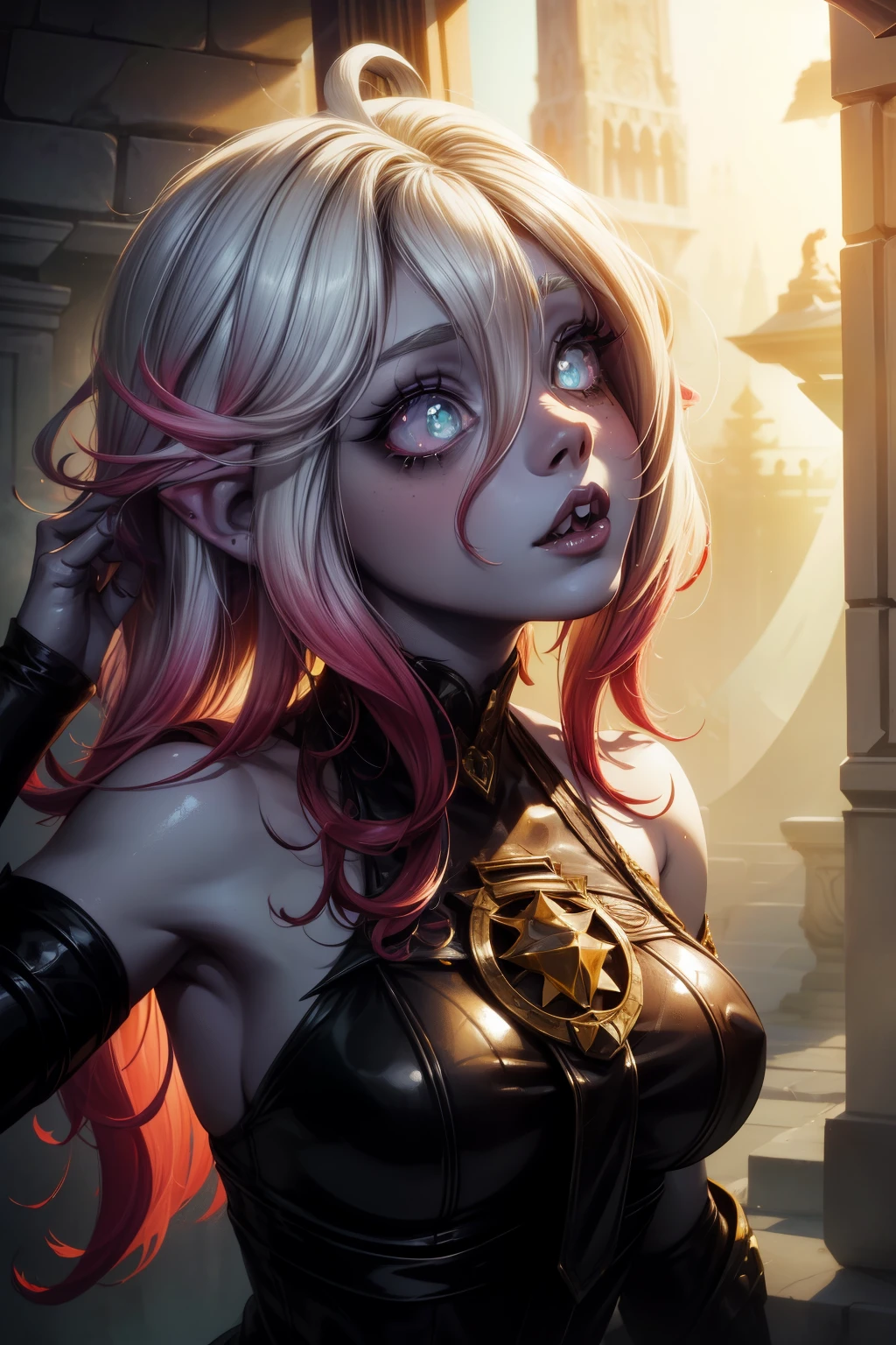 In this captivating piece of HD art, a 20-year-old female monster girl comes to life. Her furry exterior is meticulously detailed with a soft, lush sheen that accentuates her unique and fantastical appearance. This confident and alluring character exudes an air of self-assuredness, her piercing green eyes reflecting her inner strength. Her white, smooth skin contrasts beautifully with her thick, cute hair that falls in soft waves around her face. The intricacy of the artwork is unparalleled, with each strand of fur showcasing the artist's mastery of the medium. The background is filled with whimsical fantasy characters, adding to