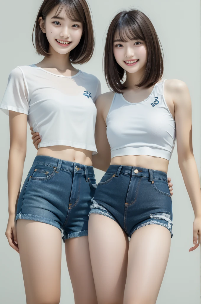 (masterpiece, highest quality, Highest image quality,photorealistic, Raw photo),Elementary school students are playing with paint on each other using various gadgets,white t-shirt,denim hotpants,colorful stage,beautiful lighting, volumetric lighting, dynamic angle, sharp,