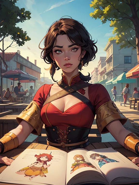 A rich lady in a slave market, look at you, setting in 10th century, reach out for you, front view, huge tits, sinister