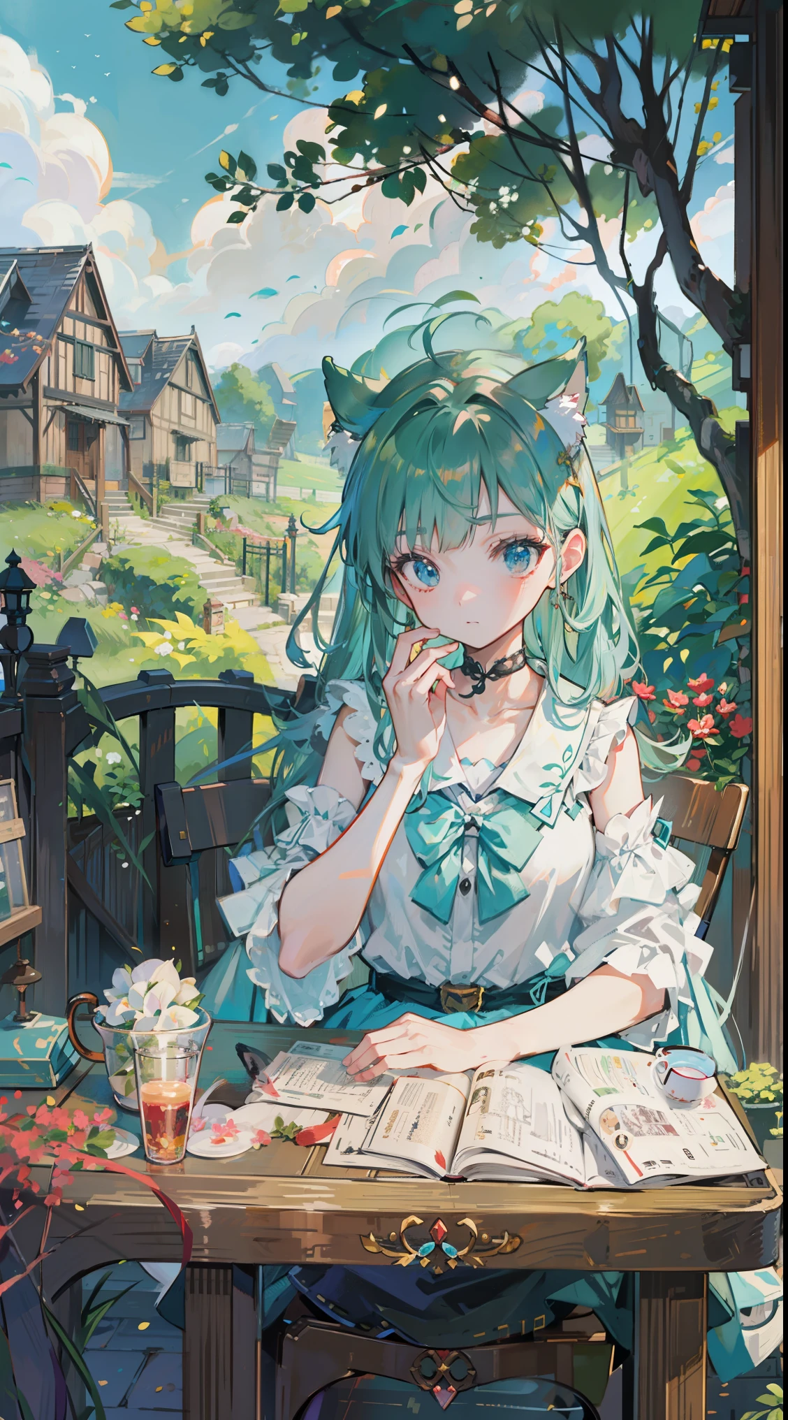 (Tabletop, highest quality: 1.1), Ghibli style, alone, , Weibo, Tinker&#39;s Wife (Tabletop), highest quality, Expressive eyes, Perfect Face, Small breasts, thin, ((Wearing a dress and playing the piano)),transparentガラスボトル本体, Glass Girl, transparent, Wavy green hair, Pink and blue eyes, Green leaves of hair, Eyes like shining jewels, Long eyelashes, transparent性, ((Wearing a dress and playing the piano)), (Red Jewel Autumn Costume)), whole body, Standing Pose Reaching Out, thin脚, Perfect hands, Five Fingers, Yun News (Hmph), no_human, (((Cat ear))), Forest land